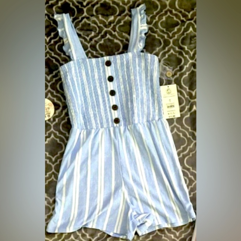 Blue stripped romper with tags